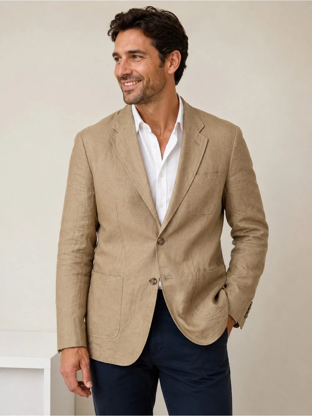 Banana Republic Men’s 100% Linen Sport Coat Blazer Tan Khaki Size 44R